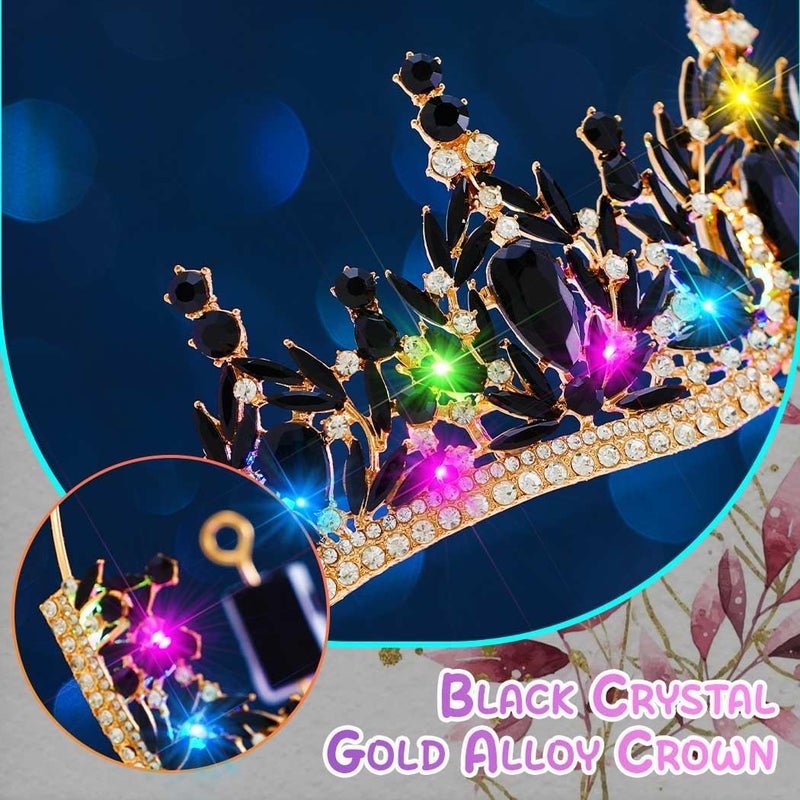 Brishow Light Up Fantasy Rhinestone Gold Crowns,Bridal Wedding Tiaras,Queen Headpiece Jewelry for Women - Image 4